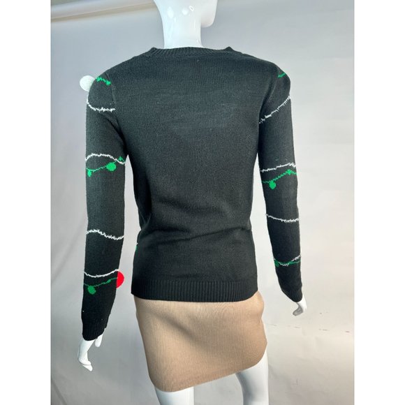 No Boundaries Christmas Garland and Light Sweater Small Black Acrylic - Picture 13 of 16